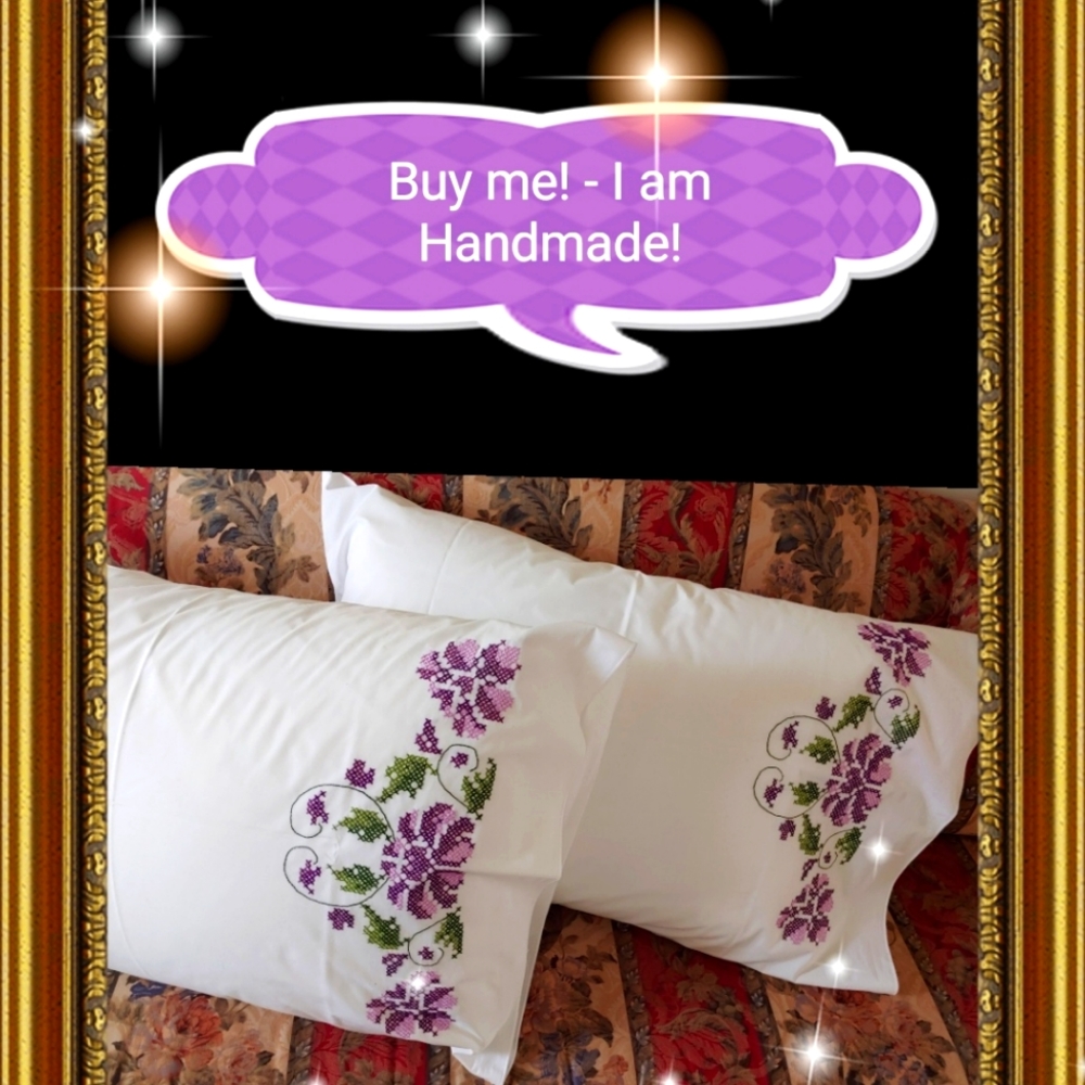 Handmade pair floral pillowcases rare!